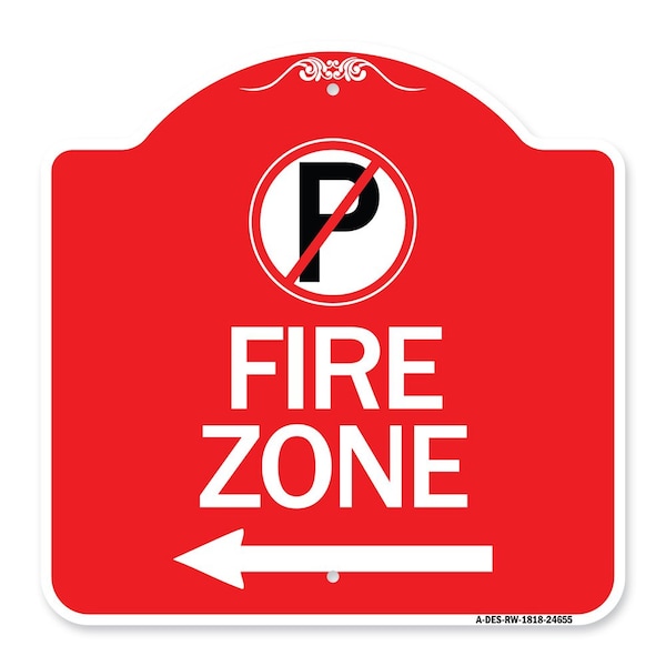 Signmission No Parking Symbol and Left Arrow, Red & White Aluminum Architectural Sign, 18" x 18", RW-1818-24655 A-DES-RW-1818-24655 - main